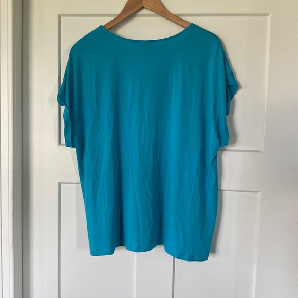 Worthington Satin Teal Blue Short Sleeve Top XL - Picture 2 of 6